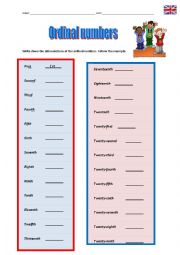 English Worksheet: Ordinal numbers abbreviations