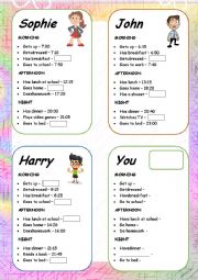 English Worksheet: Routine cards to fill with time