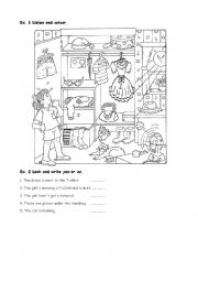 English Worksheet: Clothes - listetning and reading exercise