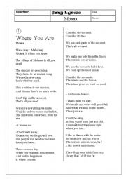 English Worksheet: Moana Song Lyrics Handouts