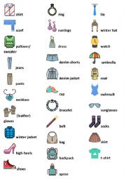 English Worksheet: clothes vocabulary list with pictures