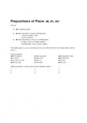 English Worksheet: Prepositions of Place