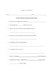 English Worksheet: Solar System Questions