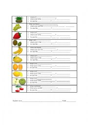 English Worksheet: fruits 