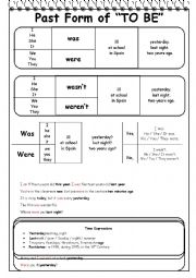 English Worksheet: Past Form of TO BE  -Part 1-