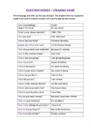 English Worksheet: QUESTION WORDS  SPEAKING GAME