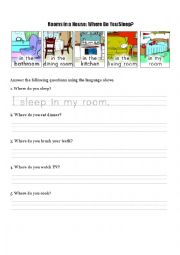 English Worksheet: Rooms in a house: where do you sleep?