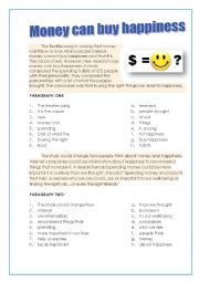 English Worksheet: Money can buy happiness 