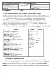 English Worksheet: Mid Semester 2 Test 2 ( 8th form Tunisian pupils )