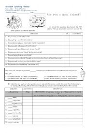 English Worksheet: Are you a good friend? Speaking activity - present simple with do.