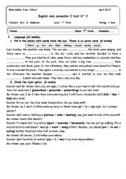 English Worksheet: mid semester 2 test n 2 7th form