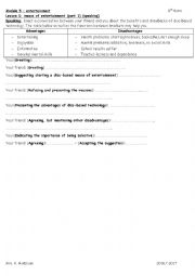 English Worksheet: module 5 lesson 1 means of entertainment part 1