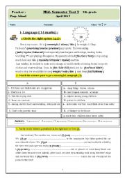 English Worksheet: mid- semester test 