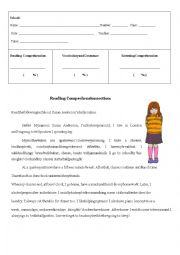 Reading comprehension and vocabulary test about daily routine