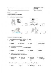 English Worksheet: Grade 5 Mid-term test