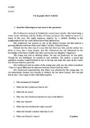 English Worksheet: Seventh Grade Test Paper