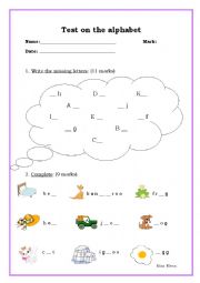 English Worksheet: test on the alphabet (A-K)