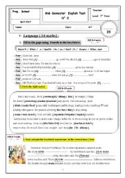 English Worksheet: mid- semester test  version 2