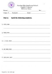 English Worksheet: Math Exam