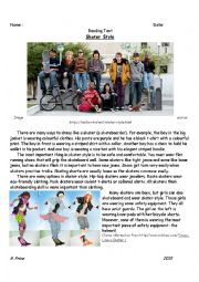 English Worksheet: Skater Fashion Reading Exercise