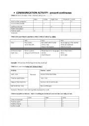 English Worksheet: present CONTINUOUS communication activity 