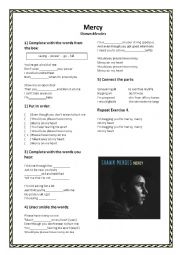 English Worksheet: Mercy - Shawn Mendes