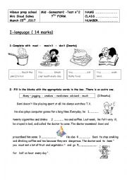 English Worksheet: MID SEMESTER TEST 2  7TH FORM