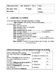 English Worksheet:  MID SEMESTER TEST 2  9TH GRADE