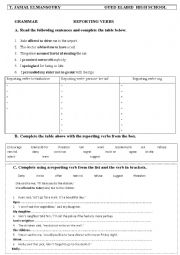 English Worksheet: reporting verbs