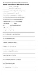 English Worksheet: although/ in spite of / because/ beacuse of 