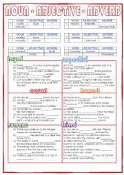 English Worksheet: noun - adjective - adverb