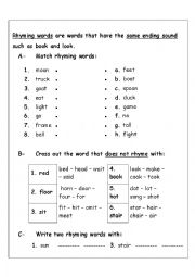 English Worksheet: rhyming words