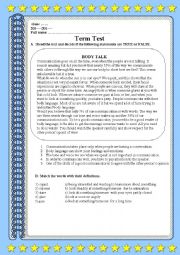 English Worksheet: BODY TALK