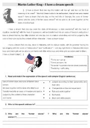 English Worksheet: I have a dream - Martin Luther Kings speech