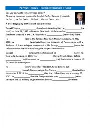 English Worksheet: Perfect Tenses Worksheet  President Donald Trump Biography