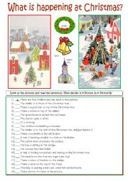 English Worksheet: What is happening in the Christmas pictures? 