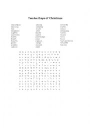 English Worksheet: Twelve Days of Christmas Word Search