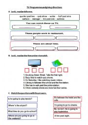 English Worksheet: tv programmes and giving directions