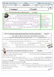 English Worksheet: language tasks for 1st form