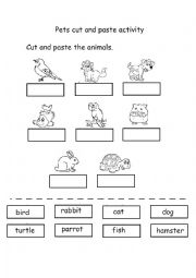 English Worksheet: Pets cut and paste activity