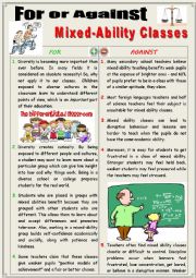 English Worksheet: For or Against Mixed-Ability classes. (Debating)