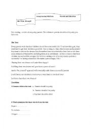 English Worksheet: parents and education