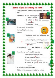 English Worksheet: Santa Claus is coming to town - gap fill exercise