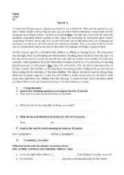 English Worksheet: tests in reading language and writing