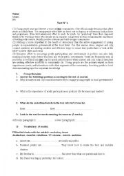 English Worksheet: tests in reading language and writing