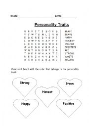 English Worksheet: Personalites and Colors