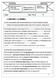 English Worksheet: MID SEMESTER ONE TEST N 2 FOR  8 TH GRADE