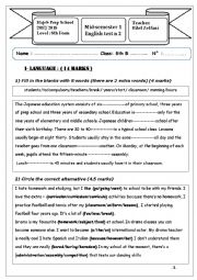 MID SEMESTER ONE TEST N 2 FOR  8 TH GRADE