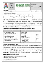 English Worksheet: MID TERM ONE TEST NUMBER 2 7TH GRADE