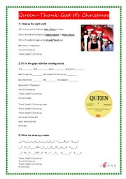 English Worksheet: Queen - Thank God its Christmas